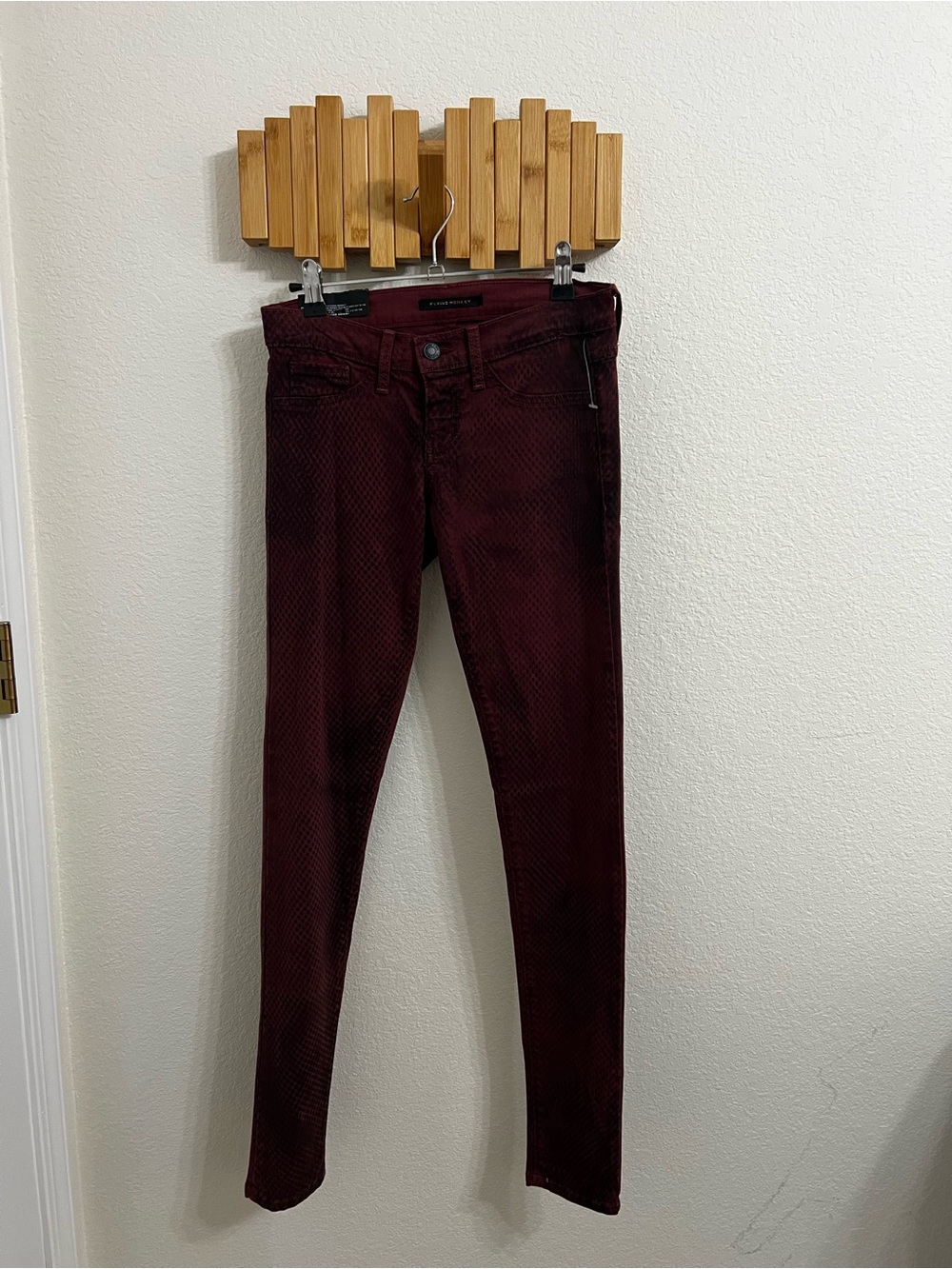 Flying Monkey Wine Red Textured Skinny Jeans